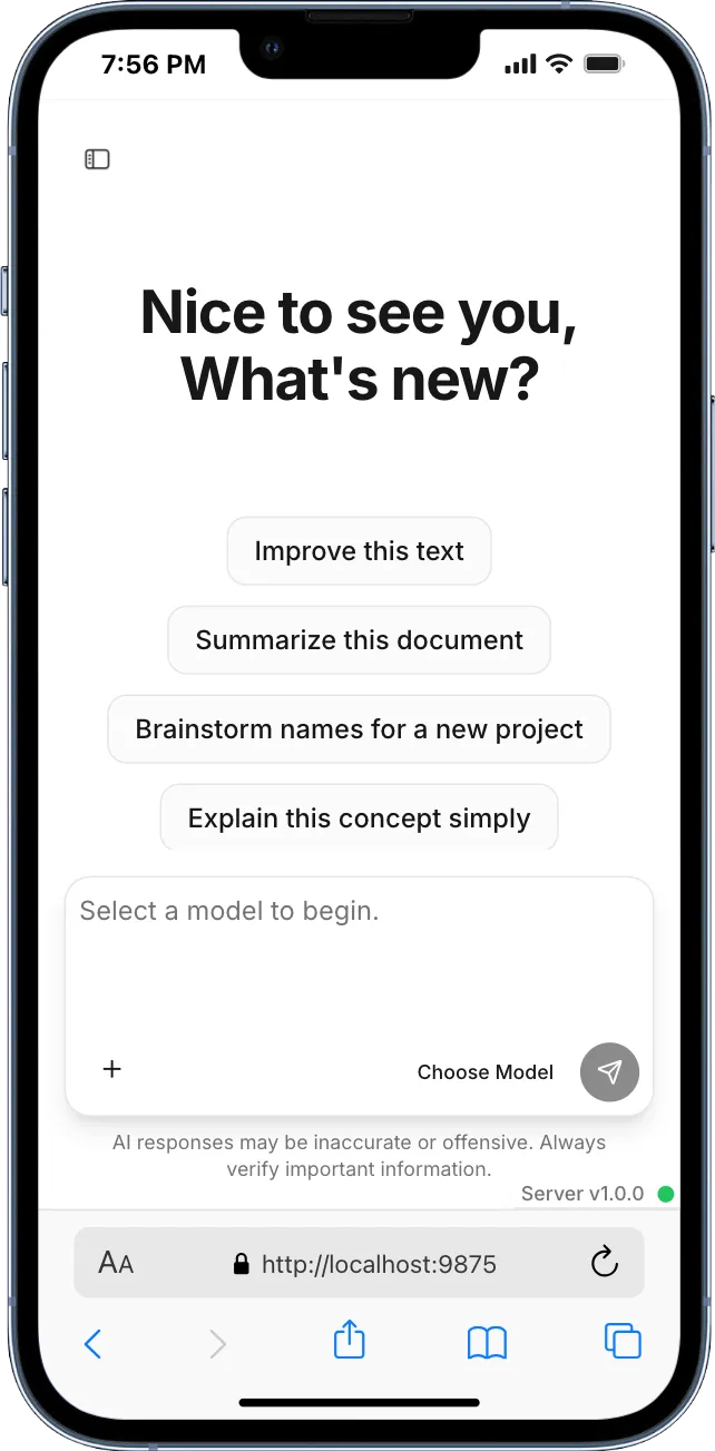 App interface on a device